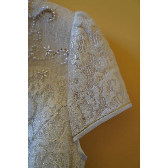 Londee Qipao Embroidered Jacquard Lace Cap Sleeve Collar Dress Ivory Size XS - Picture 8 of 10